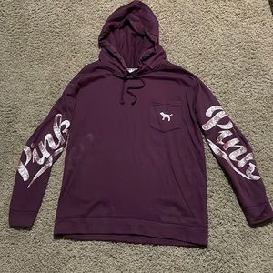 Pink Victoria Secret maroon hooded top with “Pink” sequin lettering Ladies Sz M